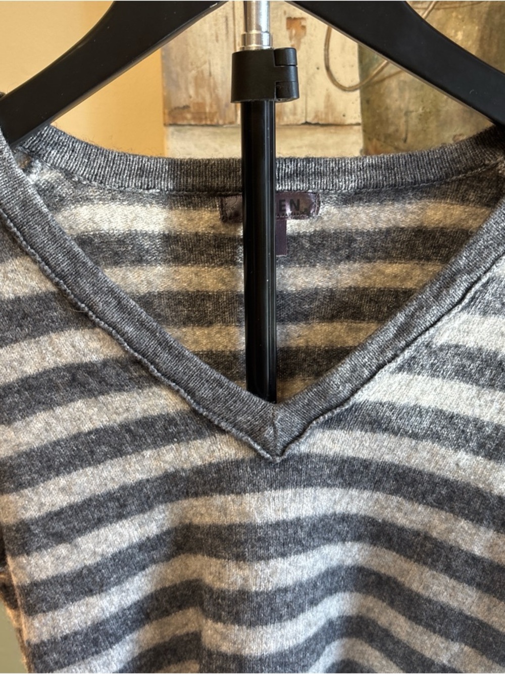 Bitten by Sarah Jessica Parker Striped V-Neck Sweater in Gray & Cream - Picture 3 of 6